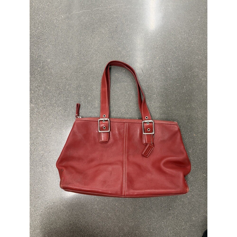 Vintage Coach Red Leather Soho Tote Bag Buckle Shoulder Handbag 9554